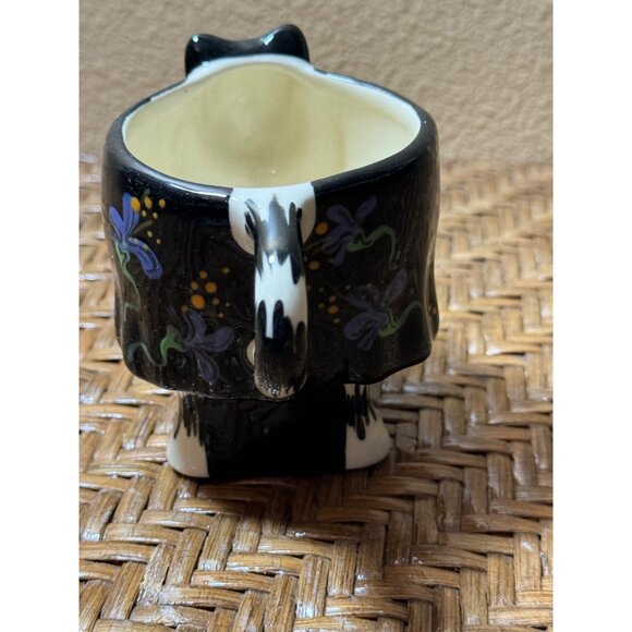 Vintage 1993 Tom Hatton Cat Shaped Ceramic Mug With Floral Design - Picture 3 of 8